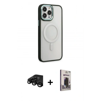 MARSİLYAN™- iPhone 15 Pro Kılıf Yankı Işık Özel Seri - Siyah Bilvis Hayalet Cam Ekran Koruyucu + Raze Metal Kamera Lens - SH