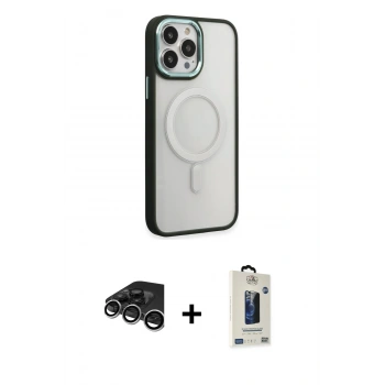 MARSİLYAN™- iPhone 15 Pro Kılıf Yankı Işık Özel Seri - Siyah Bilvis Hayalet Cam Ekran Koruyucu + Raze Metal Kamera Lens - GS