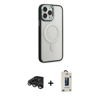 MARSİLYAN™- iPhone 15 Pro Kılıf Yankı Işık Özel Seri - Siyah Bilvis Hayalet Cam Ekran Koruyucu + Raze Metal Kamera Lens - TMGI