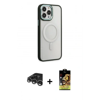 MARSİLYAN™- iPhone 15 Pro Kılıf Yankı Işık Özel Seri - Siyah Buffer Cam Ekran Koruyucu + Raze Metal Kamera Lens - GS
