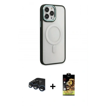 MARSİLYAN™- iPhone 15 Pro Kılıf Yankı Işık Özel Seri - Siyah Buffer Cam Ekran Koruyucu + Raze Metal Kamera Lens - LT