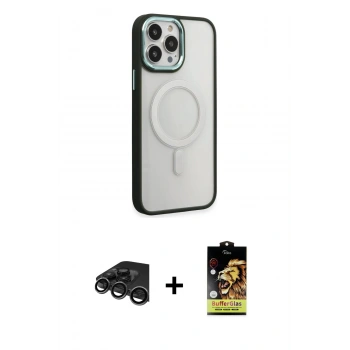MARSİLYAN™- iPhone 15 Pro Kılıf Yankı Işık Özel Seri - Siyah Buffer Cam Ekran Koruyucu + Raze Metal Kamera Lens - TMGI