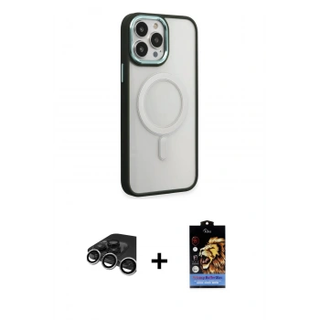 MARSİLYAN™- iPhone 15 Pro Kılıf Yankı Işık Özel Seri - Siyah Buffer Hayalet Cam Ekran Koruyucu + Raze Metal Kamera Lens - GS