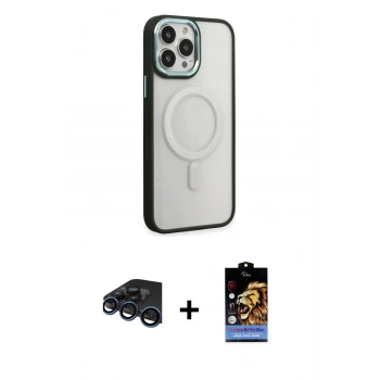 MARSİLYAN™- iPhone 15 Pro Kılıf Yankı Işık Özel Seri - Siyah Buffer Hayalet Cam Ekran Koruyucu + Raze Metal Kamera Lens - LT