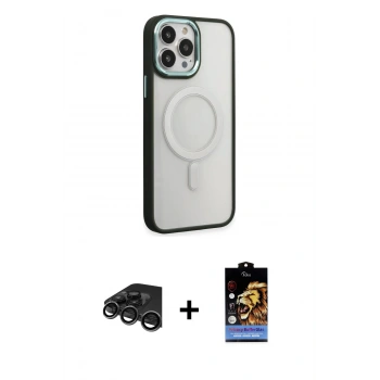 MARSİLYAN™- iPhone 15 Pro Kılıf Yankı Işık Özel Seri - Siyah Buffer Hayalet Cam Ekran Koruyucu + Raze Metal Kamera Lens - TMGI