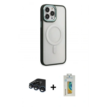 MARSİLYAN™- iPhone 15 Pro Kılıf Yankı Işık Özel Seri - Siyah Polymer Nano Ekran Koruyucu + Raze Metal Kamera Lens - LT