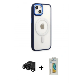 MARSİLYAN™- iPhone 15 Pro Kılıf Yankı Işık Özel Seri - Siyah Polymer Nano Ekran Koruyucu + Raze Metal Kamera Lens - SH