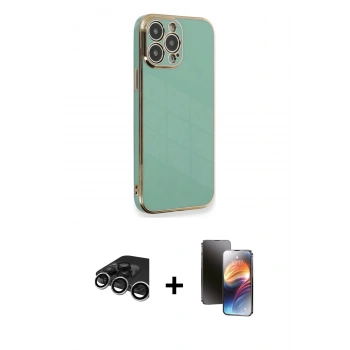 MARSİLYAN™- iPhone 15 Pro Kılıf Yankı Serisi - Siyah 3D Antistatik Mat Seramik Nano Ekran Koruyucu + Raze Metal Kamera Lens - GS