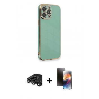 MARSİLYAN™- iPhone 15 Pro Kılıf Yankı Serisi - Siyah 3D Antistatik Mat Seramik Nano Ekran Koruyucu + Raze Metal Kamera Lens - TMGI