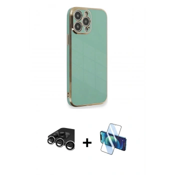 MARSİLYAN™- iPhone 15 Pro Kılıf Yankı Serisi - Siyah 3D Antistatik Seramik Nano Ekran Koruyucu + Raze Metal Kamera Lens - GS