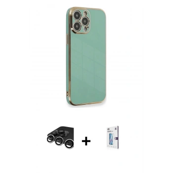 MARSİLYAN™- iPhone 15 Pro Kılıf Yankı Serisi - Siyah Bilvis 0.18mm Plus Cam Ekran Koruyucu + Raze Metal Kamera Lens - GS
