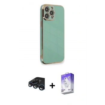 MARSİLYAN™- iPhone 15 Pro Kılıf Yankı Serisi - Siyah Bilvis 5in1 3D Magic Cam Ekran Koruyucu + Raze Metal Kamera Lens - LT