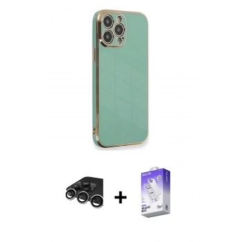 MARSİLYAN™- iPhone 15 Pro Kılıf Yankı Serisi - Siyah Bilvis 5in1 3D Magic Cam Ekran Koruyucu + Raze Metal Kamera Lens - GS