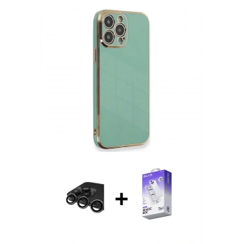MARSİLYAN™- iPhone 15 Pro Kılıf Yankı Serisi - Siyah Bilvis 5in1 3D Magic Cam Ekran Koruyucu + Raze Metal Kamera Lens - TMGI