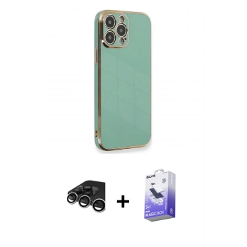 MARSİLYAN™- iPhone 15 Pro Kılıf Yankı Serisi - Siyah Bilvis 5in1 5D Magic Hayalet Cam Ekran Koruyucu + Raze Metal Kamera Lens - GS