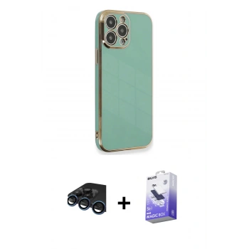 MARSİLYAN™- iPhone 15 Pro Kılıf Yankı Serisi - Siyah Bilvis 5in1 5D Magic Hayalet Cam Ekran Koruyucu + Raze Metal Kamera Lens - LT
