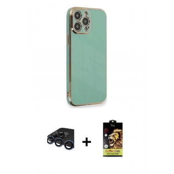 MARSİLYAN™- iPhone 15 Pro Kılıf Yankı Serisi - Siyah Buffer Cam Ekran Koruyucu + Raze Metal Kamera Lens - LT
