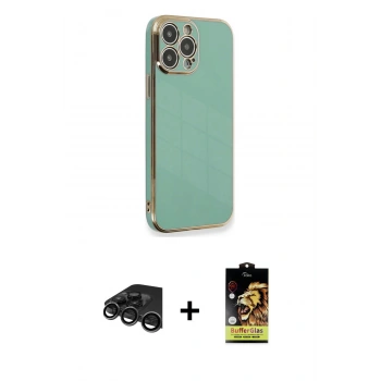 MARSİLYAN™- iPhone 15 Pro Kılıf Yankı Serisi - Siyah Buffer Cam Ekran Koruyucu + Raze Metal Kamera Lens - TMGI