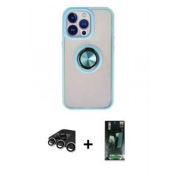 MARSİLYAN™- iPhone 15 Pro Kılıf Yörünge Çizgi - Şeffaf 360 Full Body Arka Koruyucu + Raze Metal Kamera Lens - GS
