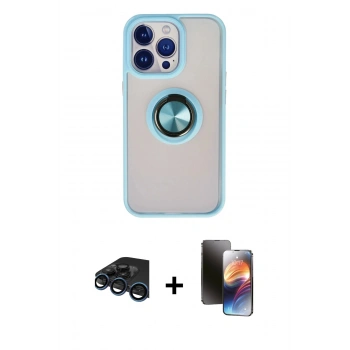 MARSİLYAN™- iPhone 15 Pro Kılıf Yörünge Çizgi - Siyah 3D Antistatik Mat Seramik Nano Ekran Koruyucu + Raze Metal Kamera Lens - LT