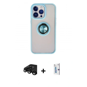 MARSİLYAN™- iPhone 15 Pro Kılıf Yörünge Çizgi - Siyah Bilvis 0.18mm Plus Cam Ekran Koruyucu + Raze Metal Kamera Lens - SH
