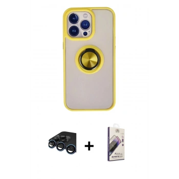 MARSİLYAN™- iPhone 15 Pro Kılıf Yörünge Çizgi - Siyah Bilvis 3D Mat Cam Ekran Koruyucu + Raze Metal Kamera Lens - LT