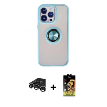 MARSİLYAN™- iPhone 15 Pro Kılıf Yörünge Çizgi - Siyah Buffer Cam Ekran Koruyucu + Raze Metal Kamera Lens - GS