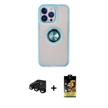 MARSİLYAN™- iPhone 15 Pro Kılıf Yörünge Çizgi - Siyah Buffer Cam Ekran Koruyucu + Raze Metal Kamera Lens - SH