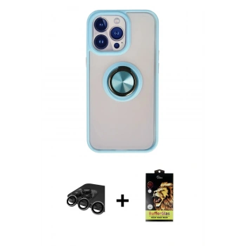 MARSİLYAN™- iPhone 15 Pro Kılıf Yörünge Çizgi - Siyah Buffer Cam Ekran Koruyucu + Raze Metal Kamera Lens - TMGI