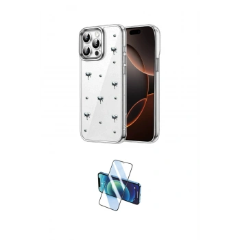 MARSİLYAN™- iPhone 15 Pro Kılıf Yörünge Form - Siyah 3D Antistatik Cam Ekran Koruyucu