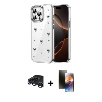 MARSİLYAN™- iPhone 15 Pro Kılıf Yörünge Form - Siyah 3D Antistatik Mat Seramik Nano Ekran Koruyucu + Raze Metal Kamera Lens - LT