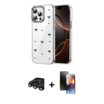 MARSİLYAN™- iPhone 15 Pro Kılıf Yörünge Form - Siyah 3D Antistatik Mat Seramik Nano Ekran Koruyucu + Raze Metal Kamera Lens - TMGI