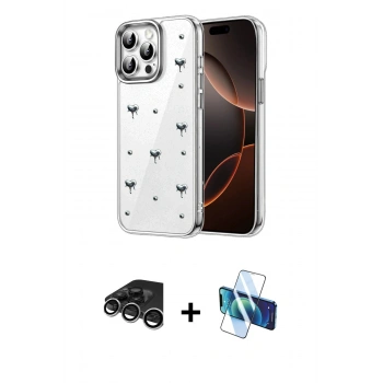 MARSİLYAN™- iPhone 15 Pro Kılıf Yörünge Form - Siyah 3D Antistatik Seramik Nano Ekran Koruyucu + Raze Metal Kamera Lens - GS