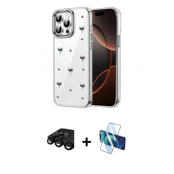 MARSİLYAN™- iPhone 15 Pro Kılıf Yörünge Form - Siyah 3D Antistatik Seramik Nano Ekran Koruyucu + Raze Metal Kamera Lens - SH