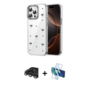 MARSİLYAN™- iPhone 15 Pro Kılıf Yörünge Form - Siyah 3D Antistatik Seramik Nano Ekran Koruyucu + Raze Metal Kamera Lens - TMGI