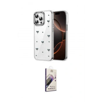 MARSİLYAN™- iPhone 15 Pro Kılıf Yörünge Form - Siyah Bilvis 3D Mat Cam Ekran Koruyucu