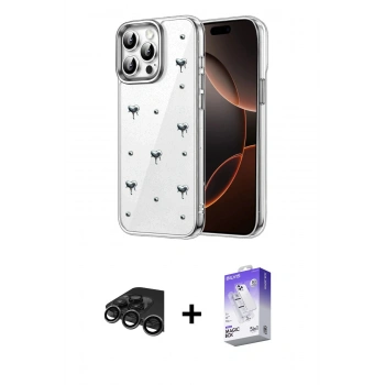 MARSİLYAN™- iPhone 15 Pro Kılıf Yörünge Form - Siyah Bilvis 5in1 3D Magic Cam Ekran Koruyucu + Raze Metal Kamera Lens - TMGI