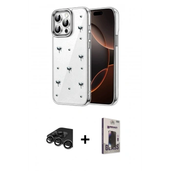 MARSİLYAN™- iPhone 15 Pro Kılıf Yörünge Form - Siyah Bilvis Hayalet Cam Ekran Koruyucu + Raze Metal Kamera Lens - TMGI