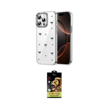 MARSİLYAN™- iPhone 15 Pro Kılıf Yörünge Form - Siyah Buffer Cam Ekran Koruyucu