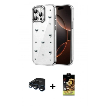 MARSİLYAN™- iPhone 15 Pro Kılıf Yörünge Form - Siyah Buffer Cam Ekran Koruyucu + Raze Metal Kamera Lens - LT