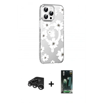 MARSİLYAN™- iPhone 15 Pro Kılıf Yörünge Işık Prime - Şeffaf 360 Full Body Arka Koruyucu + Raze Metal Kamera Lens - TMGI