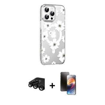 MARSİLYAN™- iPhone 15 Pro Kılıf Yörünge Işık Prime - Siyah 3D Antistatik Mat Seramik Nano Ekran Koruyucu + Raze Metal Kamera Lens - SH