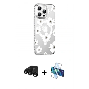 MARSİLYAN™- iPhone 15 Pro Kılıf Yörünge Işık Prime - Siyah 3D Antistatik Seramik Nano Ekran Koruyucu + Raze Metal Kamera Lens - SH