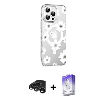 MARSİLYAN™- iPhone 15 Pro Kılıf Yörünge Işık Prime - Siyah Bilvis 5in1 3D Magic Cam Ekran Koruyucu + Raze Metal Kamera Lens - TMGI