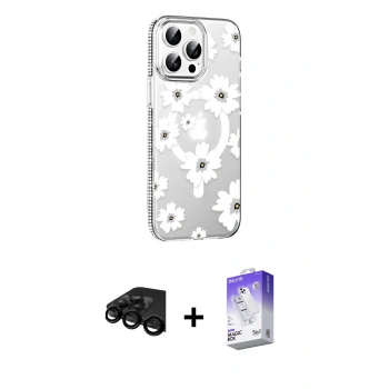 MARSİLYAN™- iPhone 15 Pro Kılıf Yörünge Işık Prime - Siyah Bilvis 5in1 3D Magic Cam Ekran Koruyucu + Raze Metal Kamera Lens - SH
