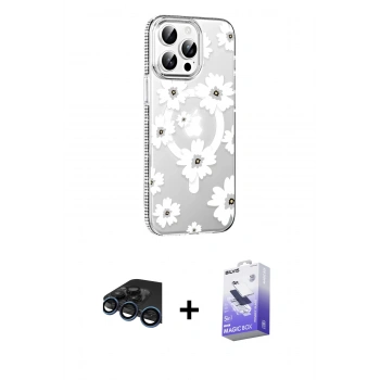 MARSİLYAN™- iPhone 15 Pro Kılıf Yörünge Işık Prime - Siyah Bilvis 5in1 5D Magic Hayalet Cam Ekran Koruyucu + Raze Metal Kamera Lens - LT