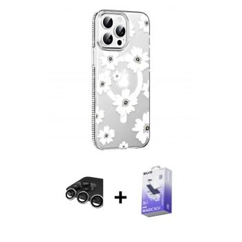 MARSİLYAN™- iPhone 15 Pro Kılıf Yörünge Işık Prime - Siyah Bilvis 5in1 5D Magic Hayalet Cam Ekran Koruyucu + Raze Metal Kamera Lens - GS