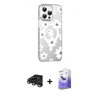 MARSİLYAN™- iPhone 15 Pro Kılıf Yörünge Işık Prime - Siyah Bilvis 5in1 5D Magic Hayalet Cam Ekran Koruyucu + Raze Metal Kamera Lens - TMGI