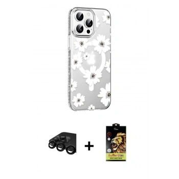 MARSİLYAN™- iPhone 15 Pro Kılıf Yörünge Işık Prime - Siyah Buffer Cam Ekran Koruyucu + Raze Metal Kamera Lens - SH