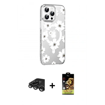 MARSİLYAN™- iPhone 15 Pro Kılıf Yörünge Işık Prime - Siyah Buffer Cam Ekran Koruyucu + Raze Metal Kamera Lens - TMGI